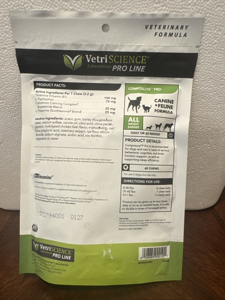 Vetriscience Composure Pro - Calming Support Supplement For Cats & Dog