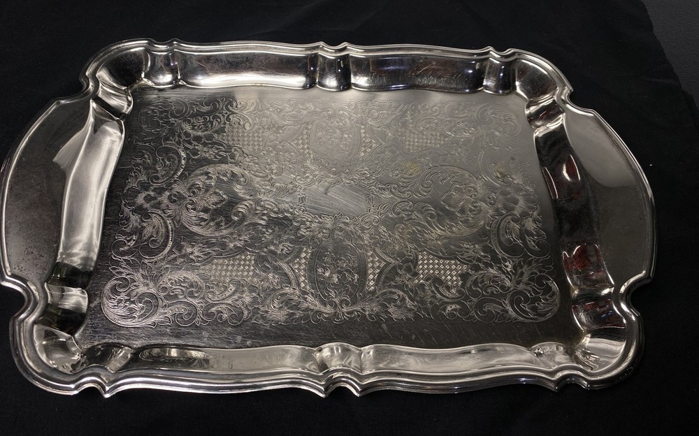 Vintage Oneida Silver Plate Ornate Rectangular Serving Tray Victorian Butler