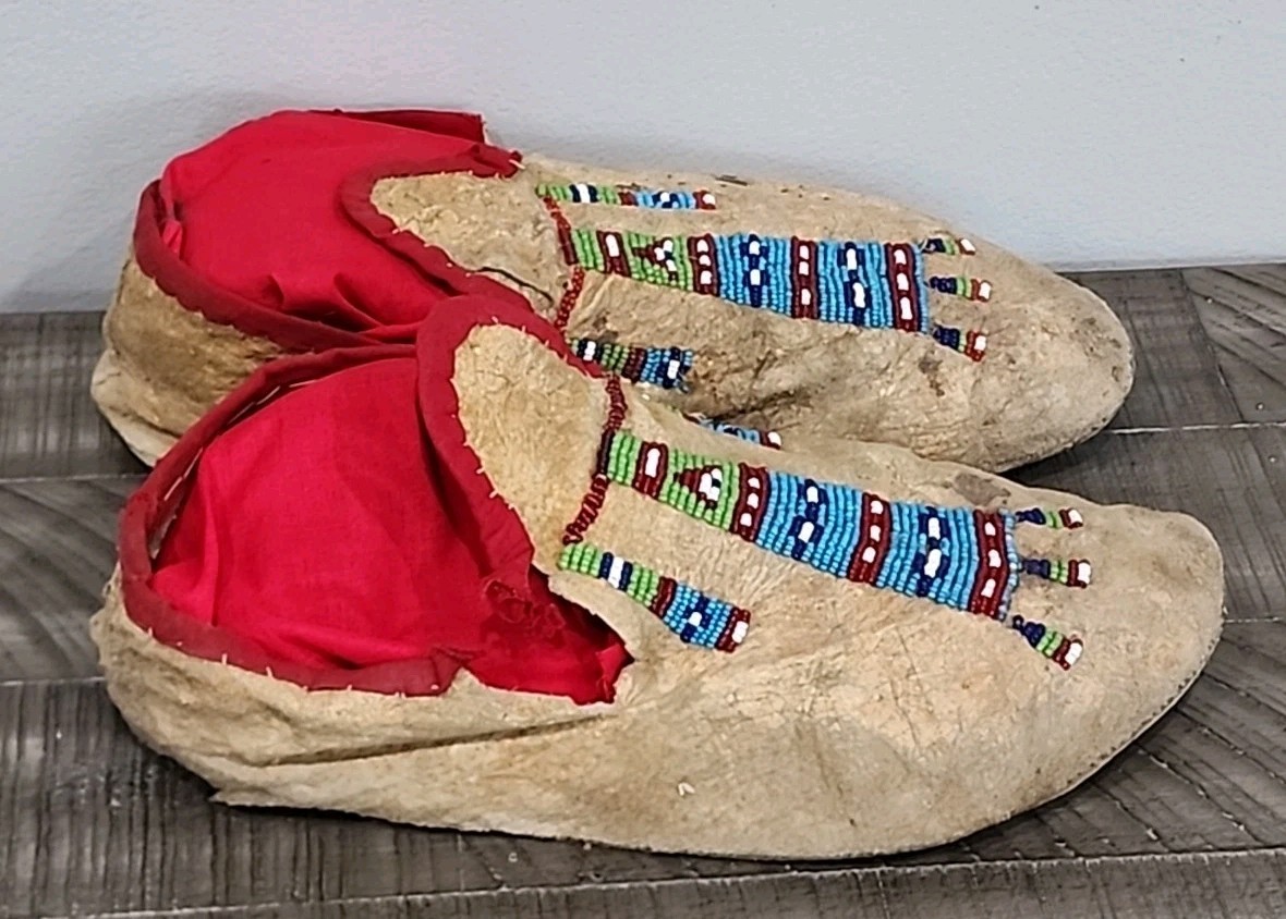 Northern Plains Moccasins with beaded Geometric Pattern Tops C.1890