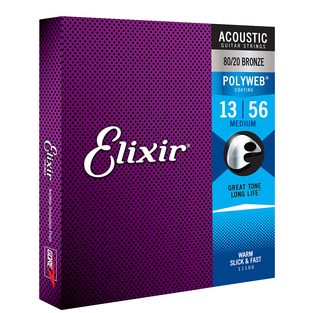 Elixir Polyweb 80/20 Bronze Medium Acoustic Guitar Strings 11100 1 Set Pack