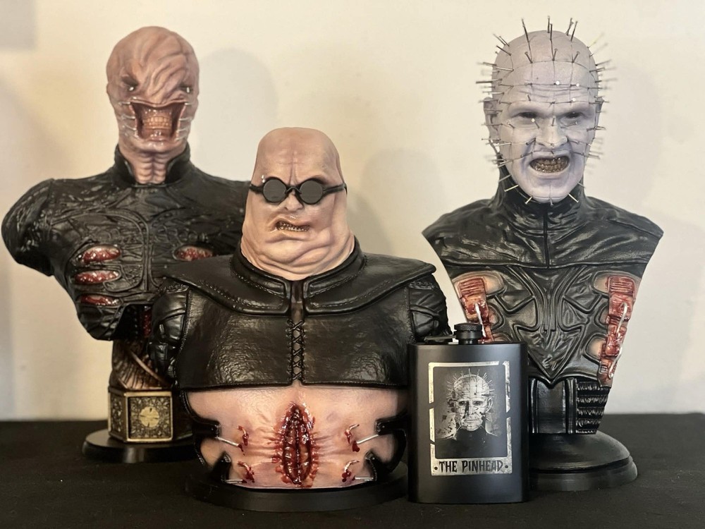 Pinhead Horror Flask Engraved Matte Black Gothic Hip Flask