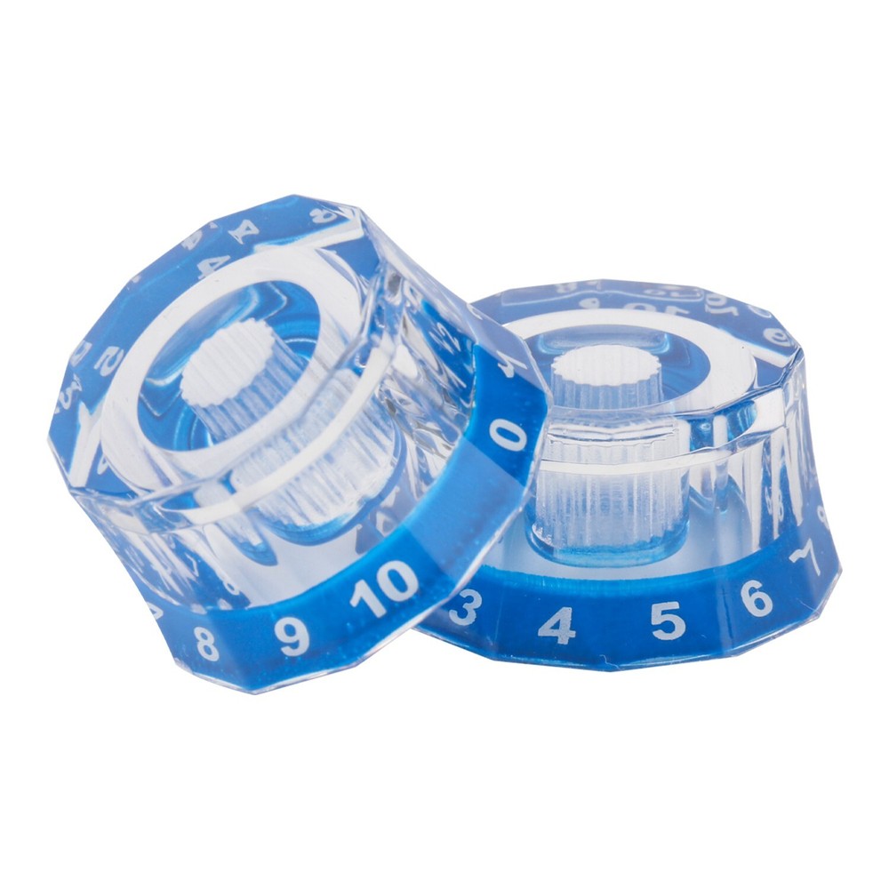 2x 12 Edge Acrylic Bass Guitar Knobs Transparent Blue Volume Tone Control Knobs