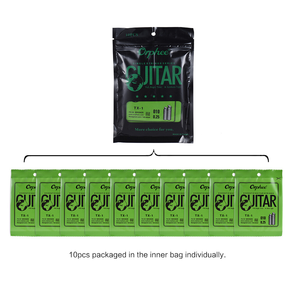 Orphee Single String for Acoustic Folk Guitar 1st E-String (.010) 10-Pack Q5I7