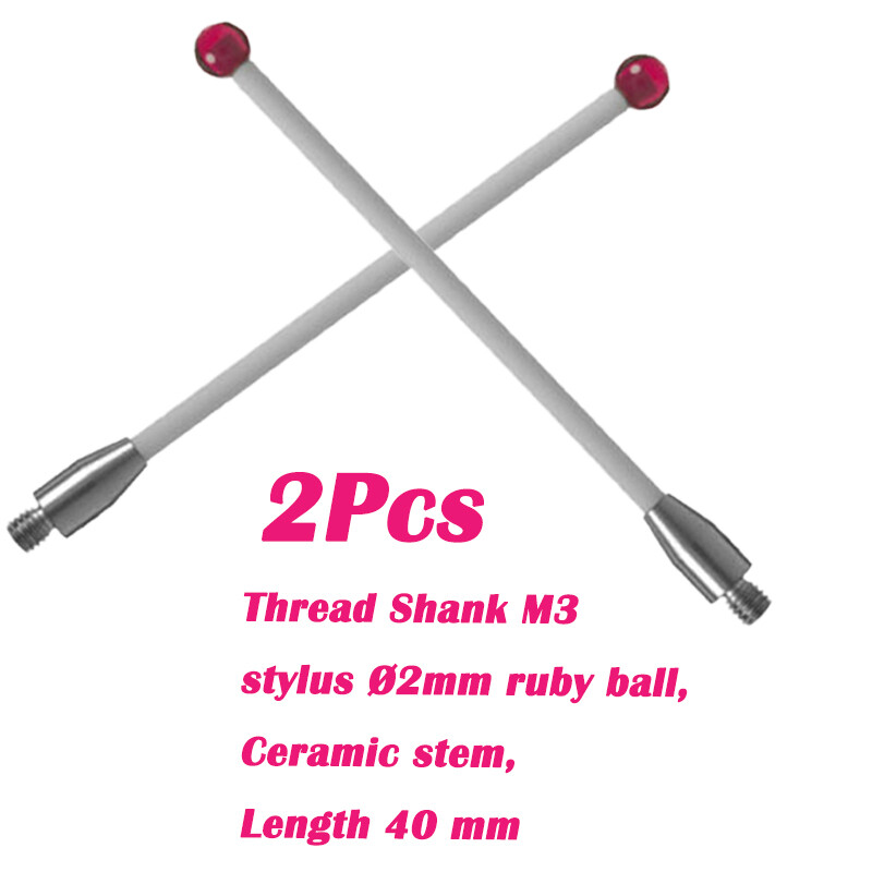 2Pcs CMM Machine Touch Probe Stylus Ceramic Stem M3 Thread 2mm Ruby Ball L 40mm
