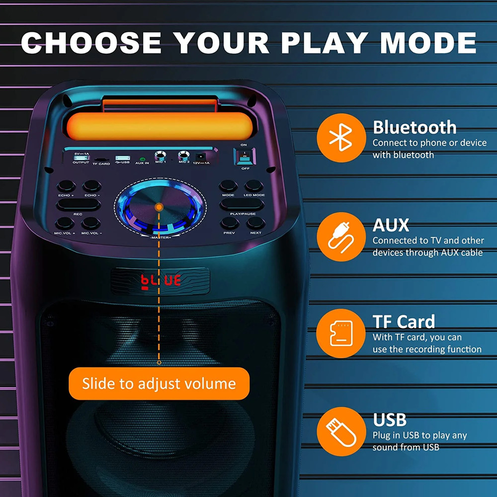 KARAOKE MACHINE 2 Microphone Wheels Trolley Bar Subwoofer Bluetooth Speaker