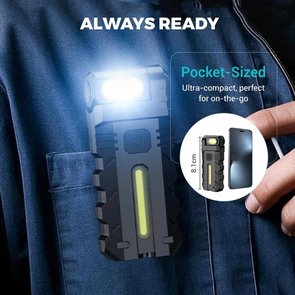 USB-C Rechargeable LED Work Light 180° Rotating Head Magnetic EDC Flashlight