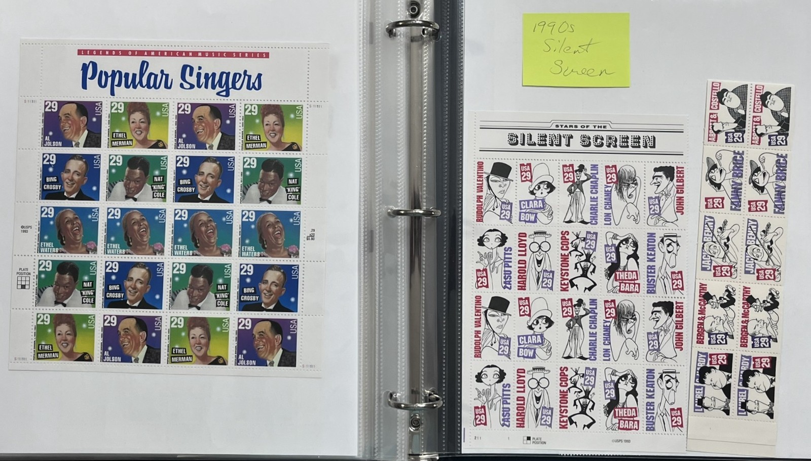 US PLATE BLOCKS, SHEETS, STRIPS, BLOCKS IN 3-RING BINDER, MNH FACE $180, LOT#93