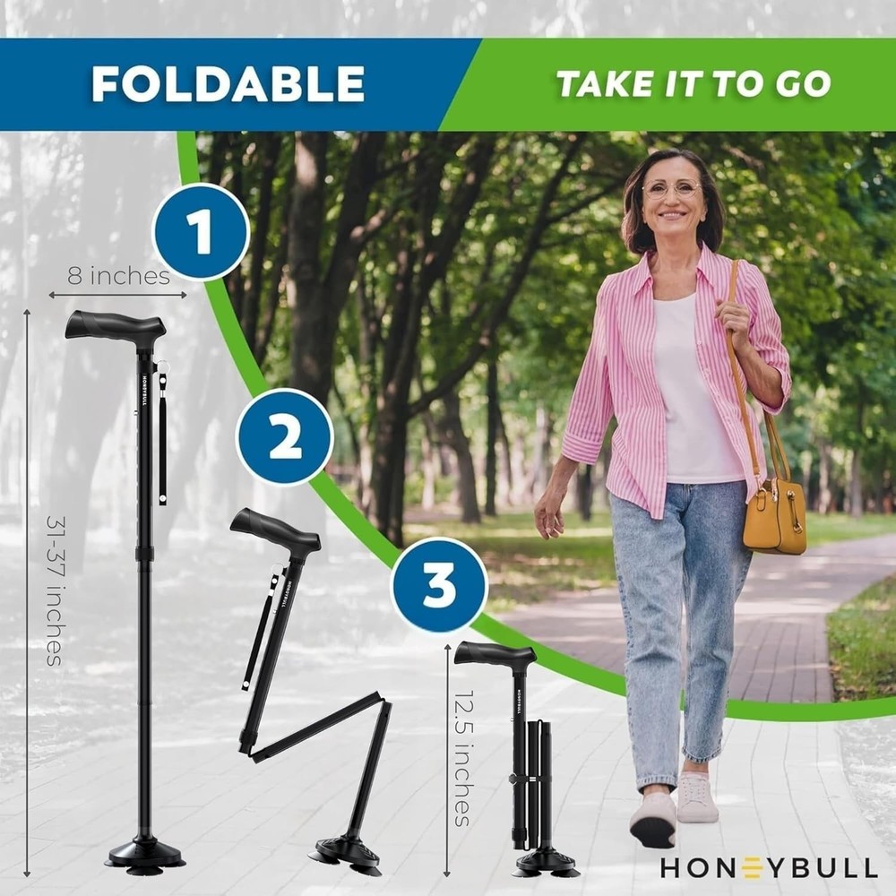 Adjustable Height Walking Cane - Supportive, Lightweight, and Easy to Store