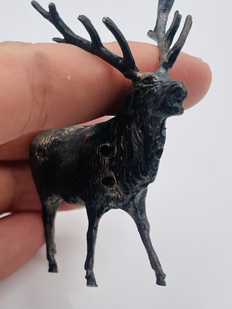 Vintage Solid Sterling Silver Figural Elk Figurine Toothpick Holder