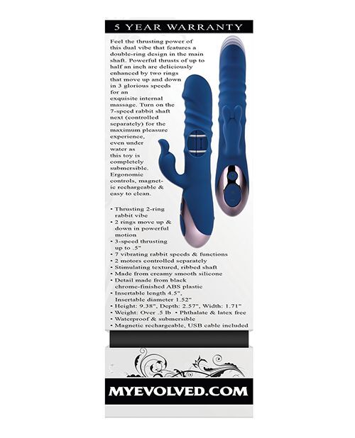 Evolved Ringer Vibe Rechargeable & Waterproof Thrusting Silicone Vibrator Blue