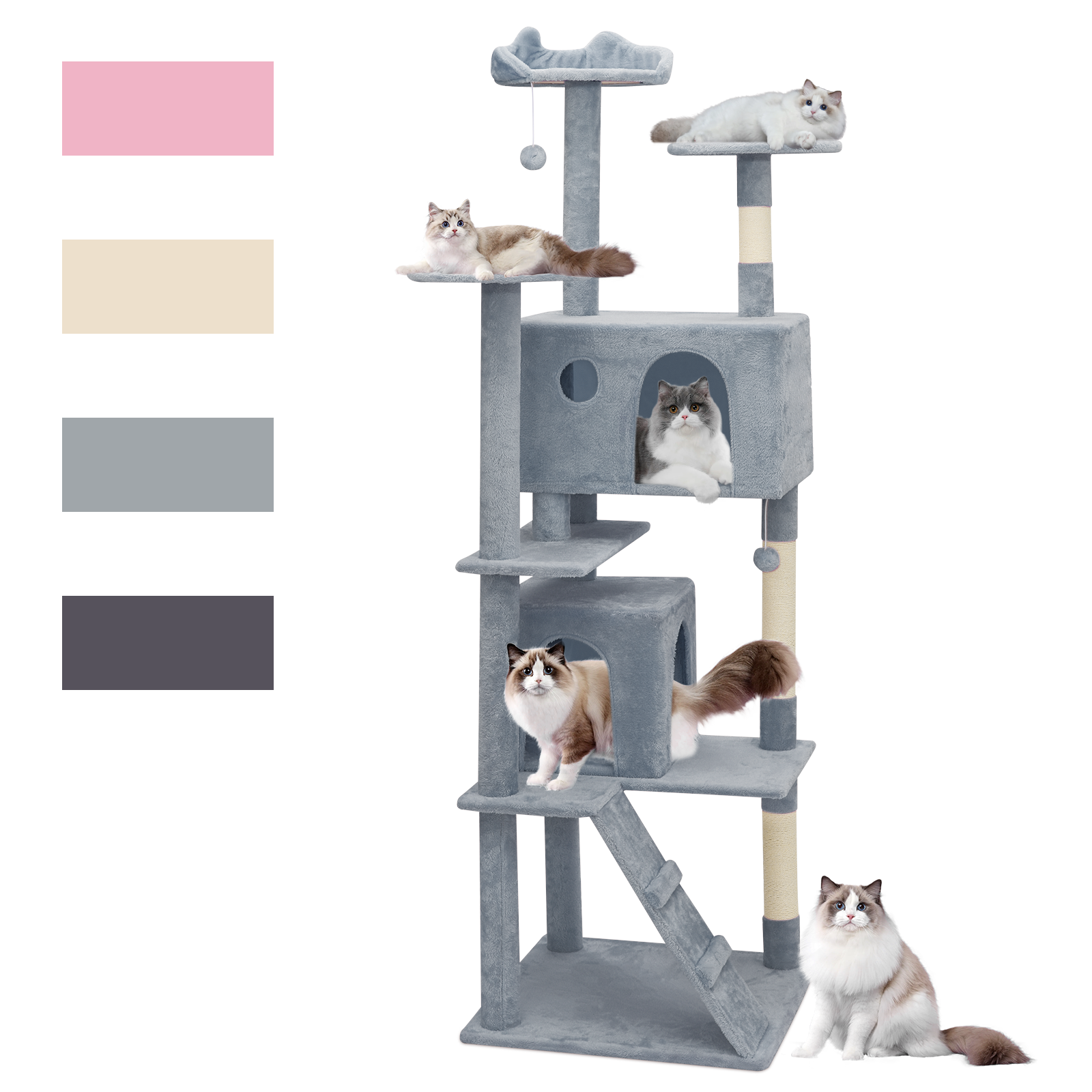 77"Cat Tree Cat Tower Large Kitten Playing House Condo Scratching Post for Rest