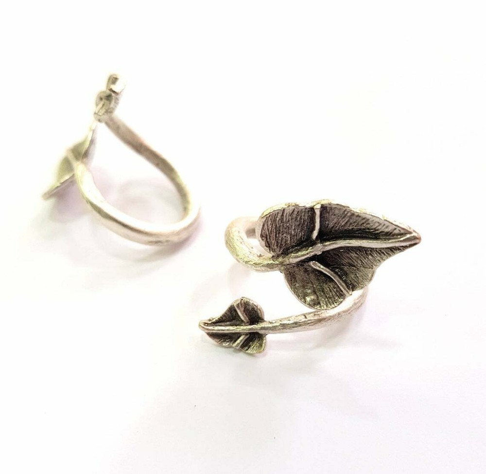 Leaf Flower Ring Blank Base Bezel Setting Antique Silver Brass Adjustable G11836