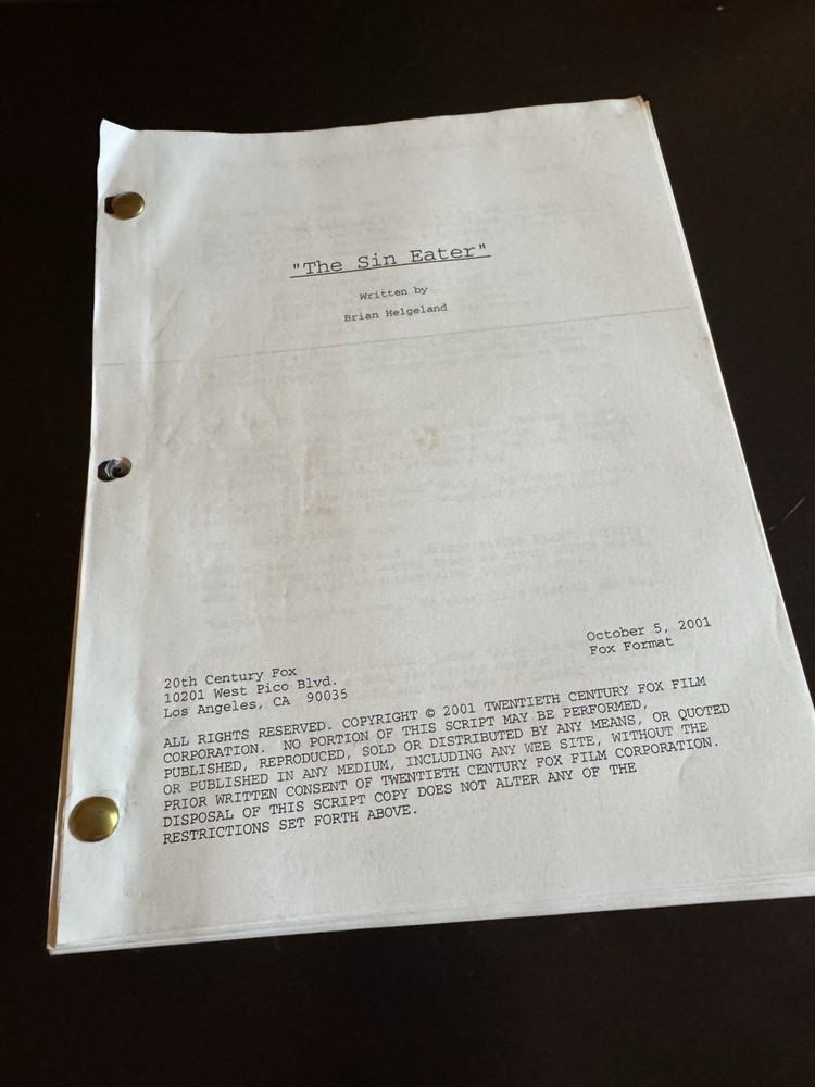 The Order Sin Eater Screenplay Script / Heath Ledger Horror Film