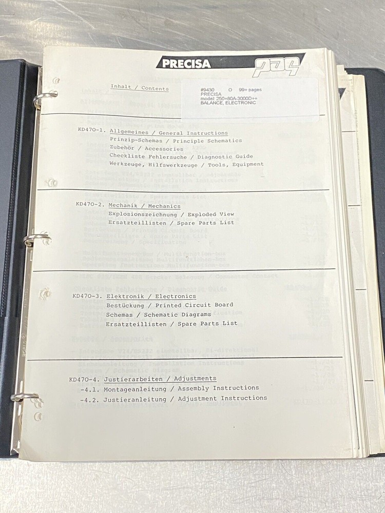 Precisa 250 80A 3000D Electronic Balance - Users Guide / Instructions Manual