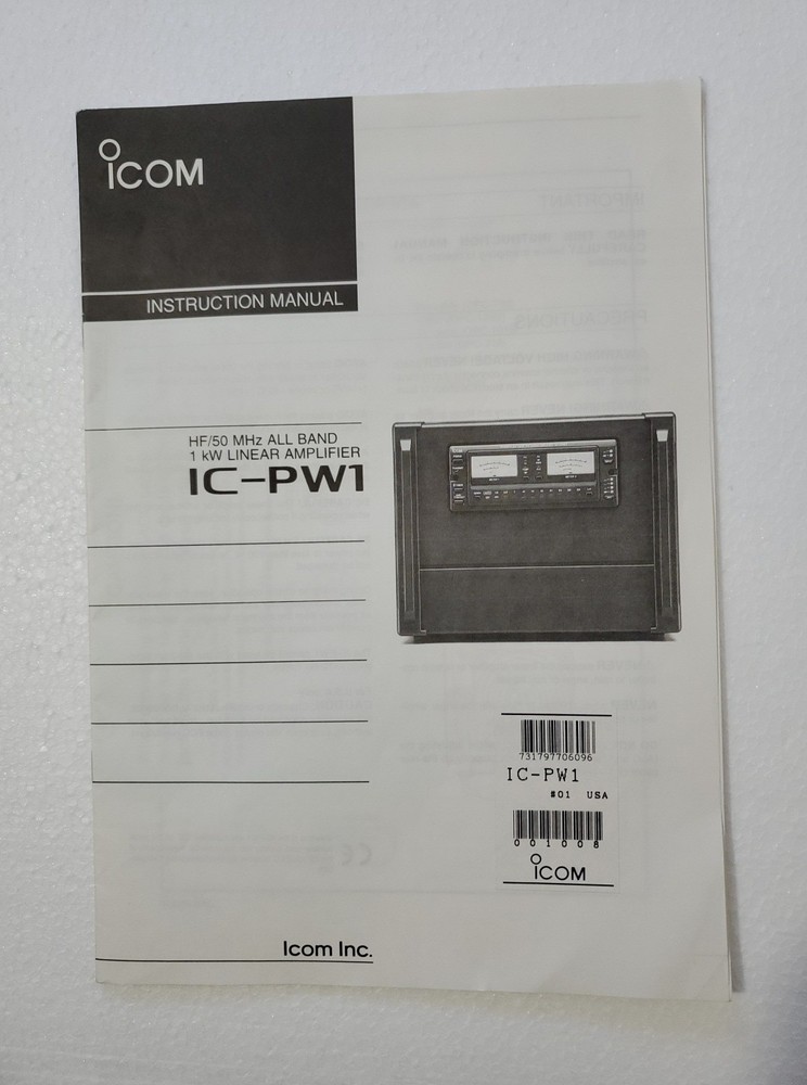 Icom IC-PW1 Linear Amplifier Instruction Manual Original 1997