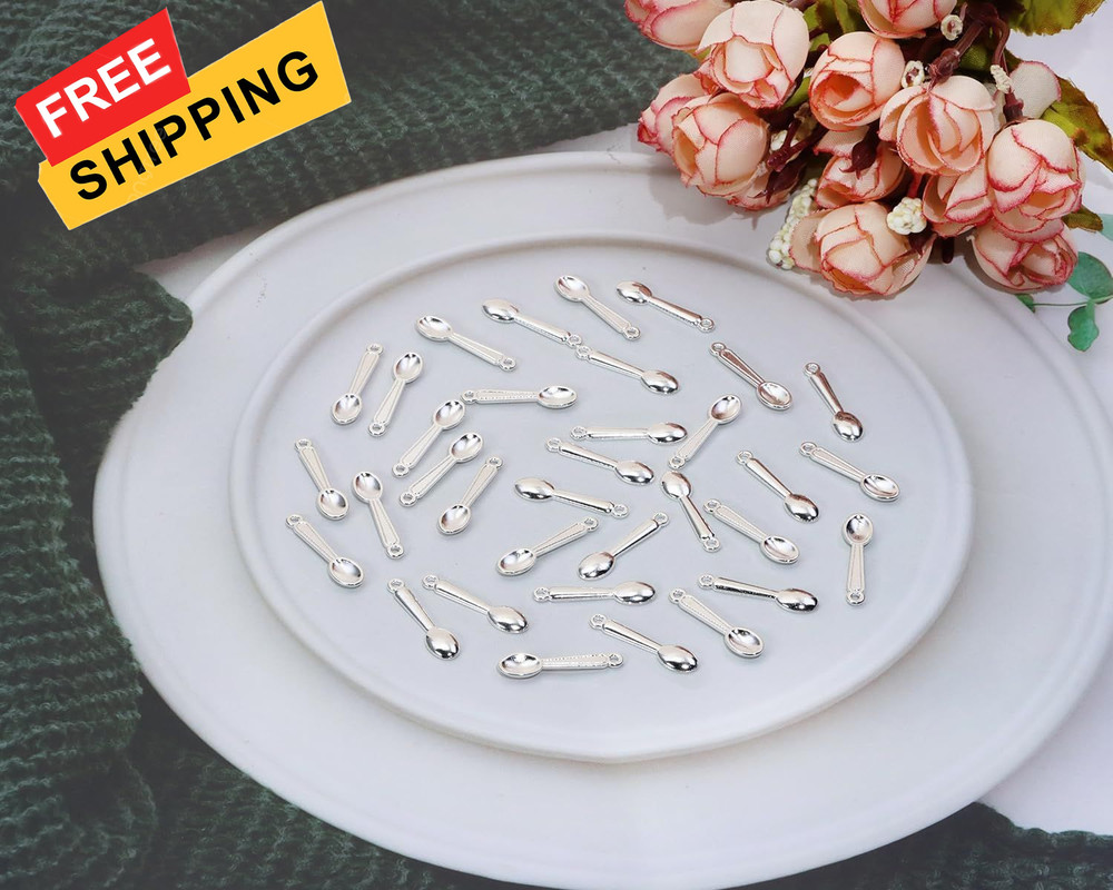 Tupalizy 100PCS Tiny Spoon Charms Tableware Kitchen Cooking Utensils Silver