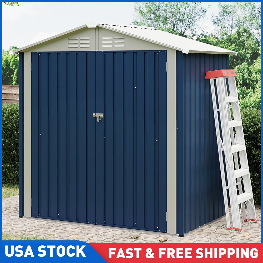6x4 FT Outdoor Storage Shed Garden Tool Storage Shed with Roof Lockable Doors