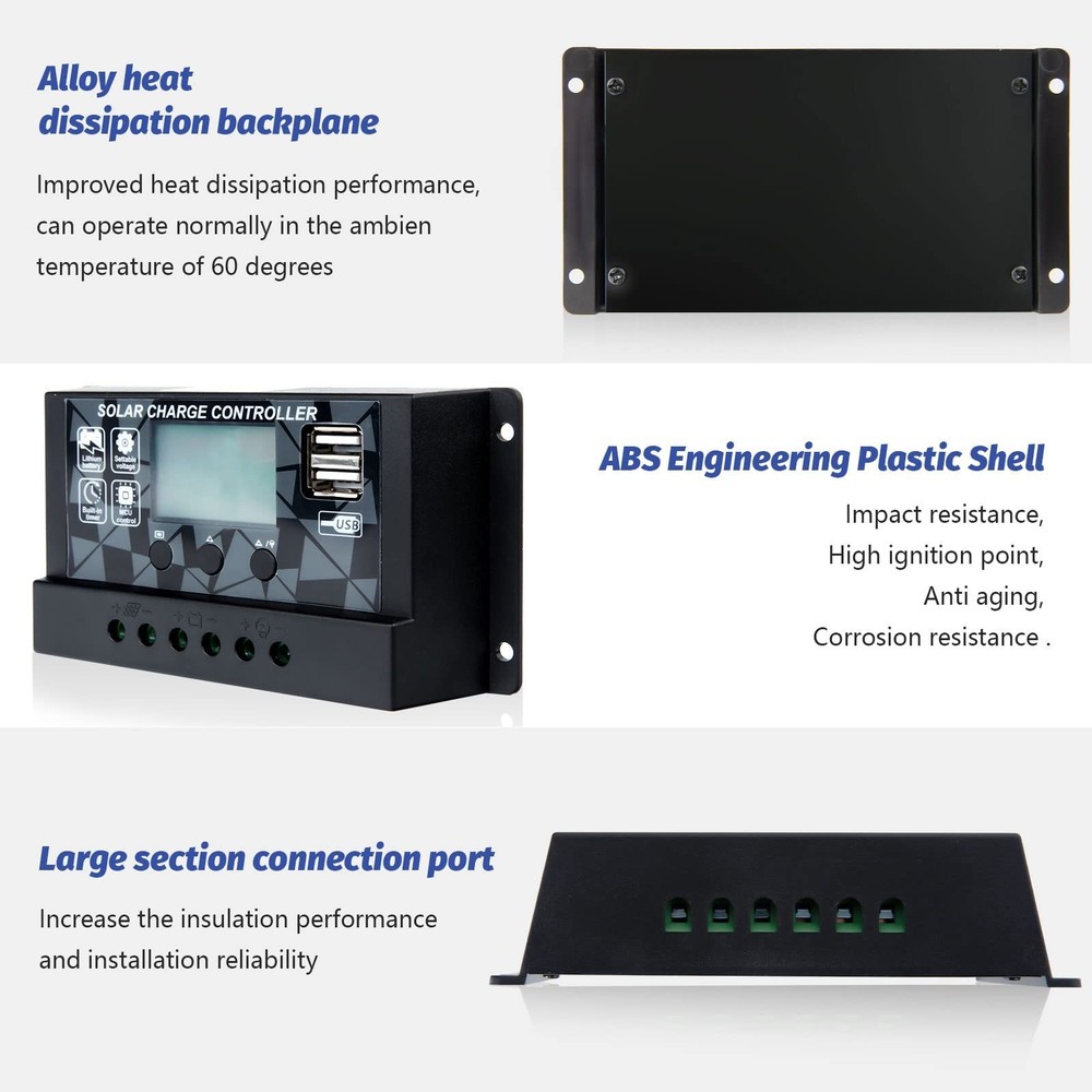 Solar charge controller 12V/24V, solar charger controller solar panel...