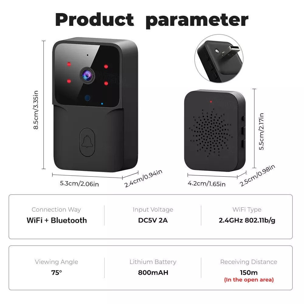 Smart Wireless WiFi Doorbell Intercom Video Camera Door Ring Bell Chime Security