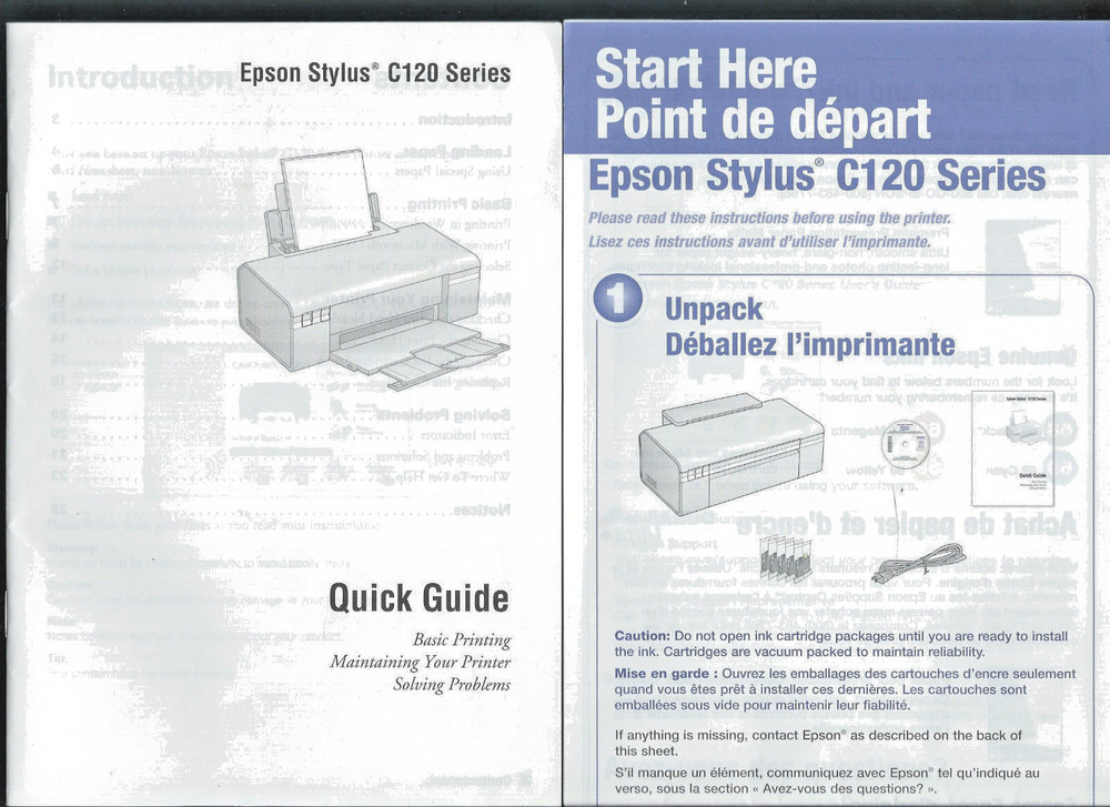 NEW Condition EPSON stylus C120 Series Quick Guide & SETUP