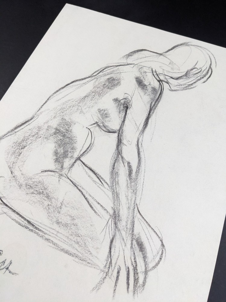 Walter Eck, seated nude, drawing, autographed