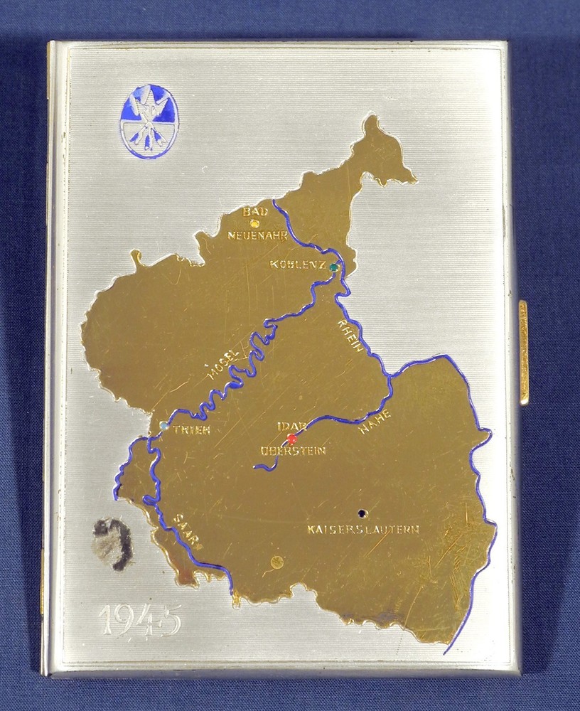 Vtg WWII 1945 Army Cigarette Case Map of Germany Sweetheart Officer's Occupation