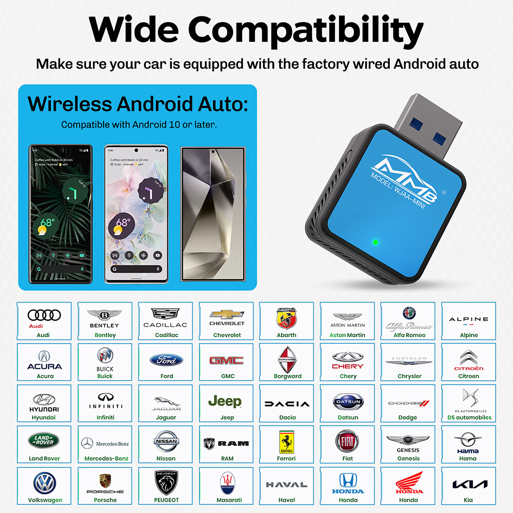 Android Auto Wireless Adapter Mini Android Auto Dongle for OEM Wired Android Car