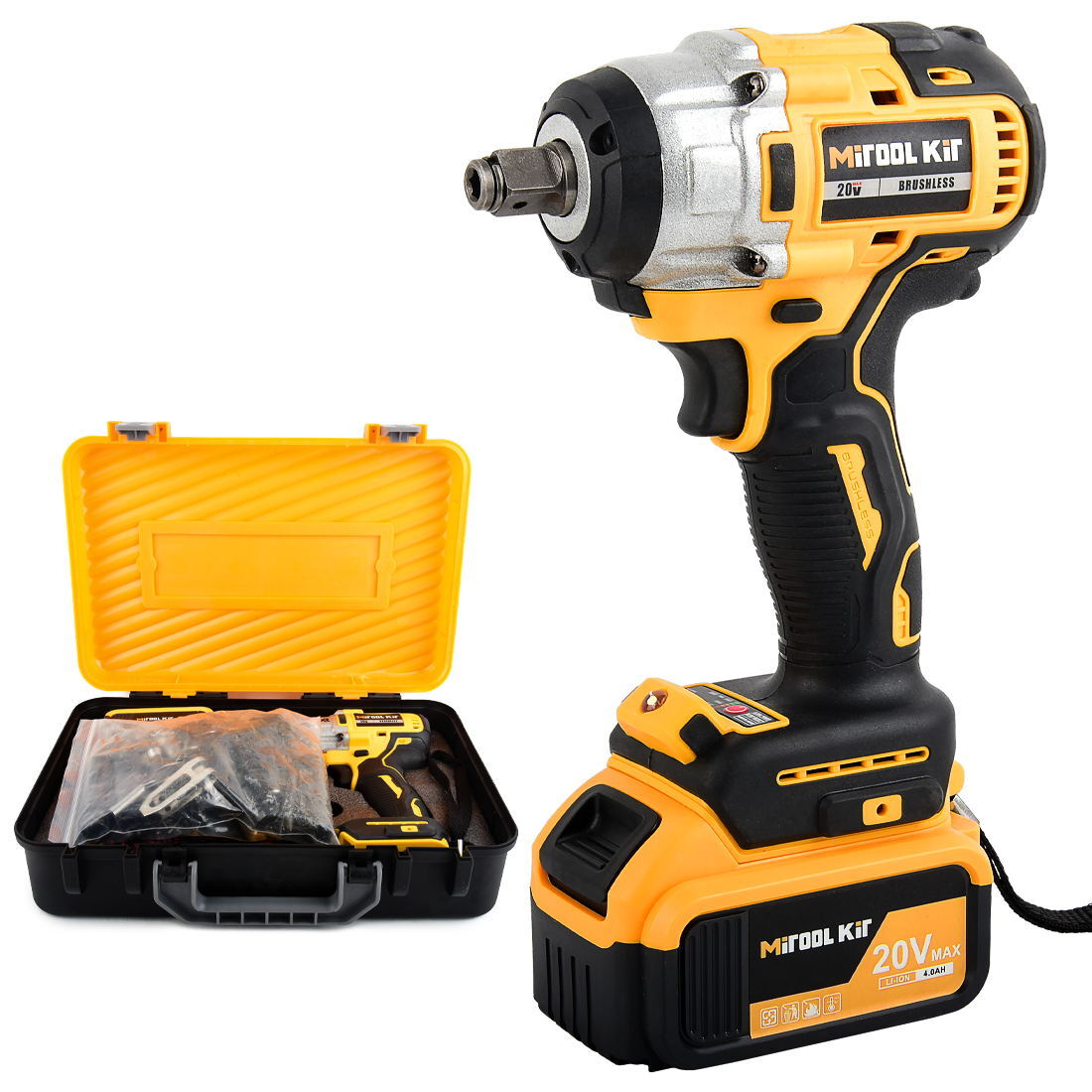 HIGH TORQUE 1/2" IMPACT WRENCH BRUSHLESS CORDLESS BATTERY IMPACT GUN KIT -Yellow