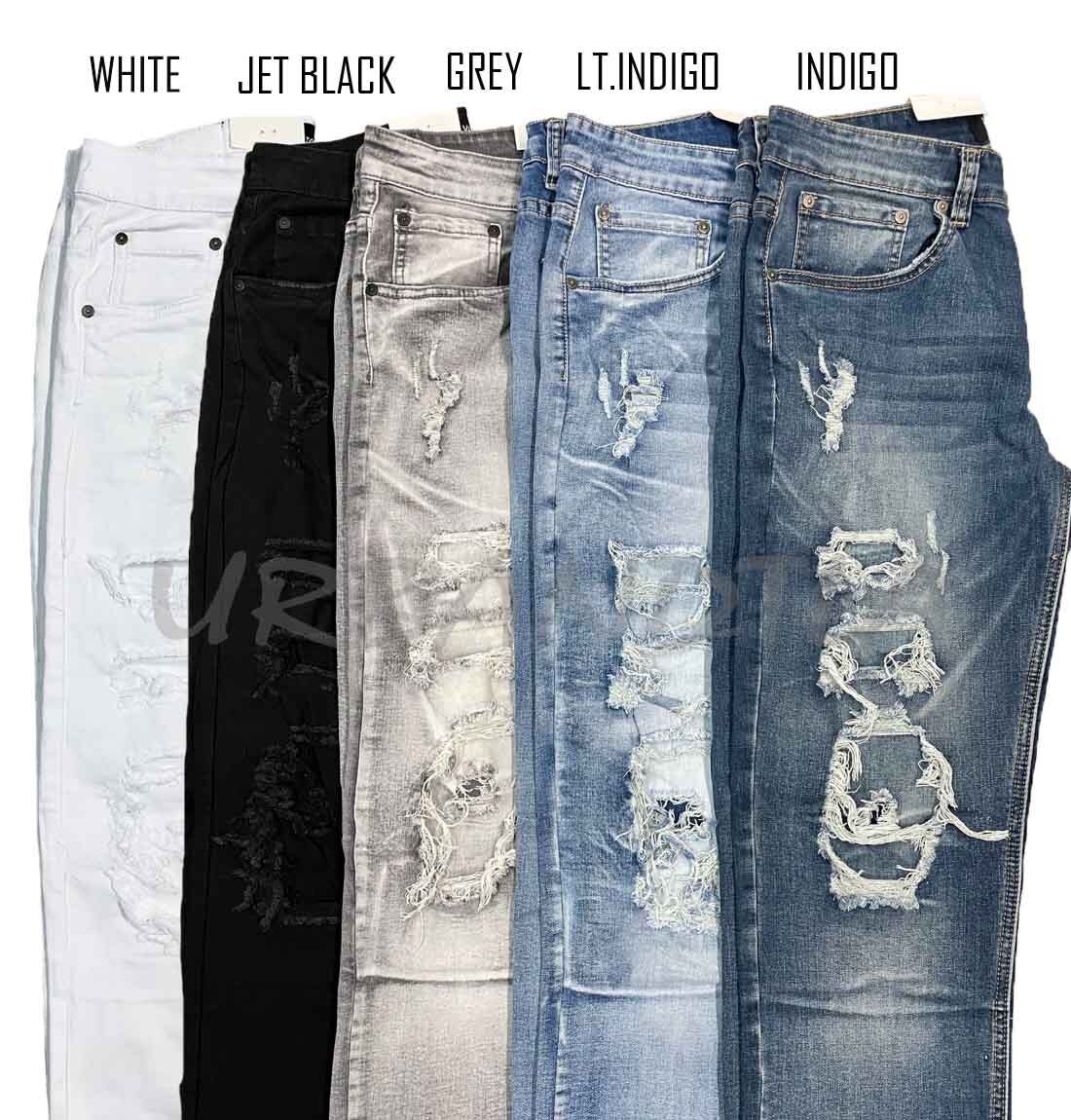 Men's Stretch Slim Distressed Jeans Ripped Jeans Denim Pants