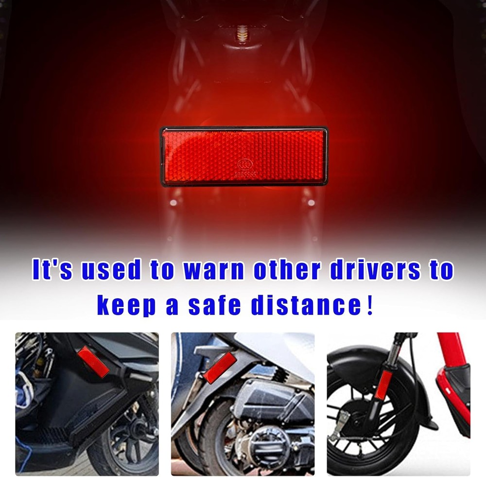 2 PCS M6 x 1.0 Motorcycle Reflectors, Plastic Screw Rectangular Red 56×25mm