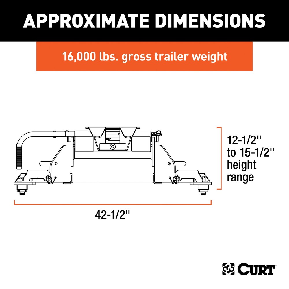Curt E16 5th Wheel Hitch, Select Ram 2500, 3500, 8' Bed Puck System
