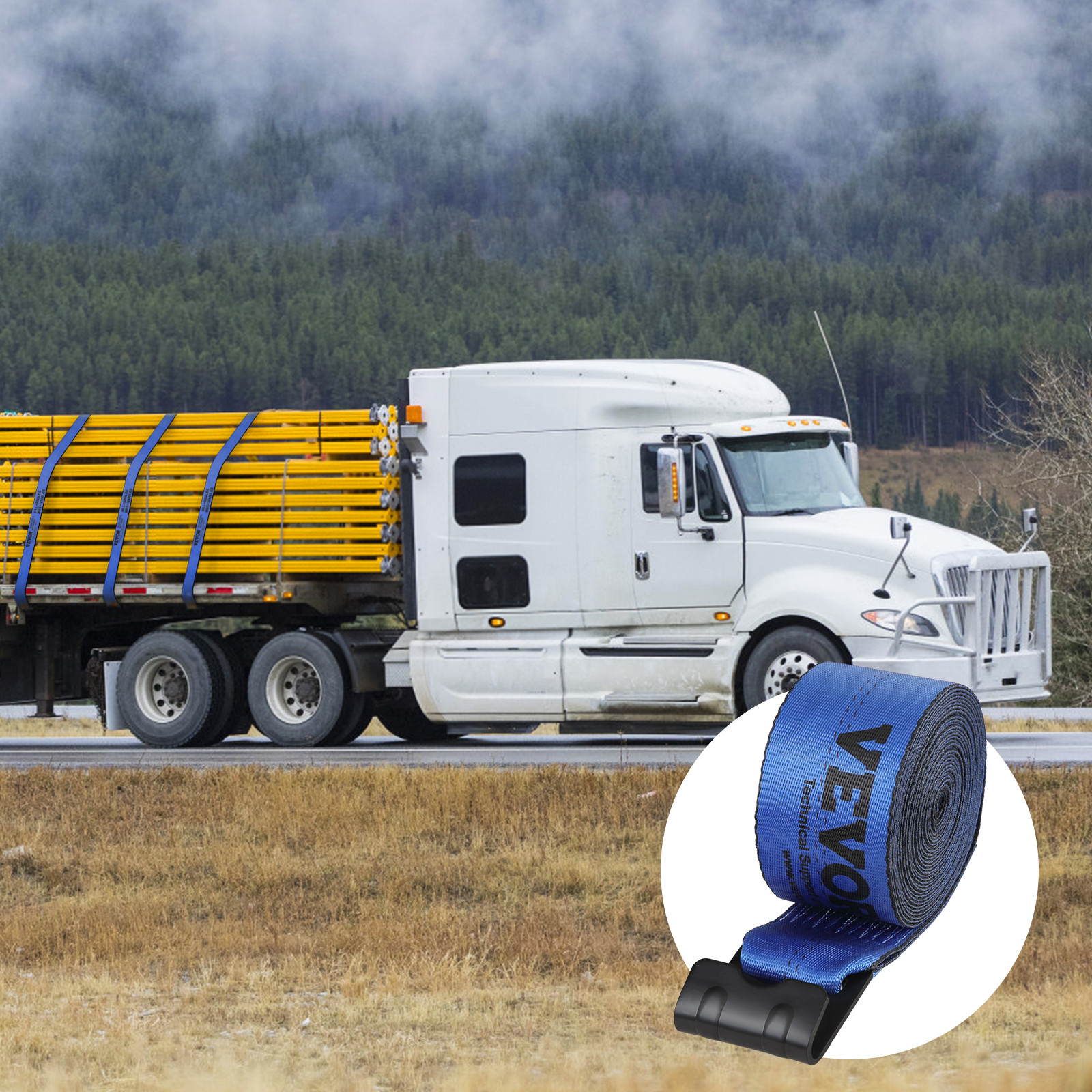 VEVOR Truck Straps Winch Straps 4" x 30' with Flat Hook for Towing 10 Pack Blue