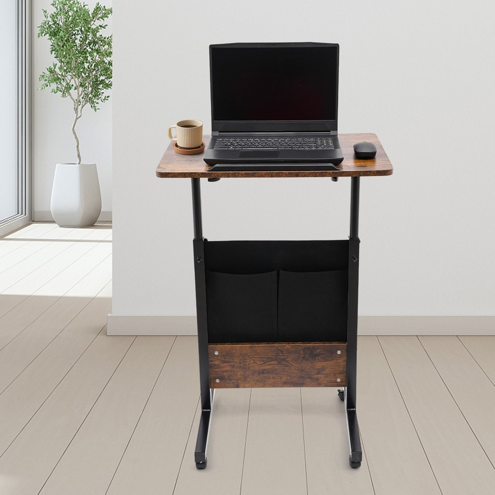Rolling Laptop Desk Adjustable Height Computer Table Stand up Office w/ Storage