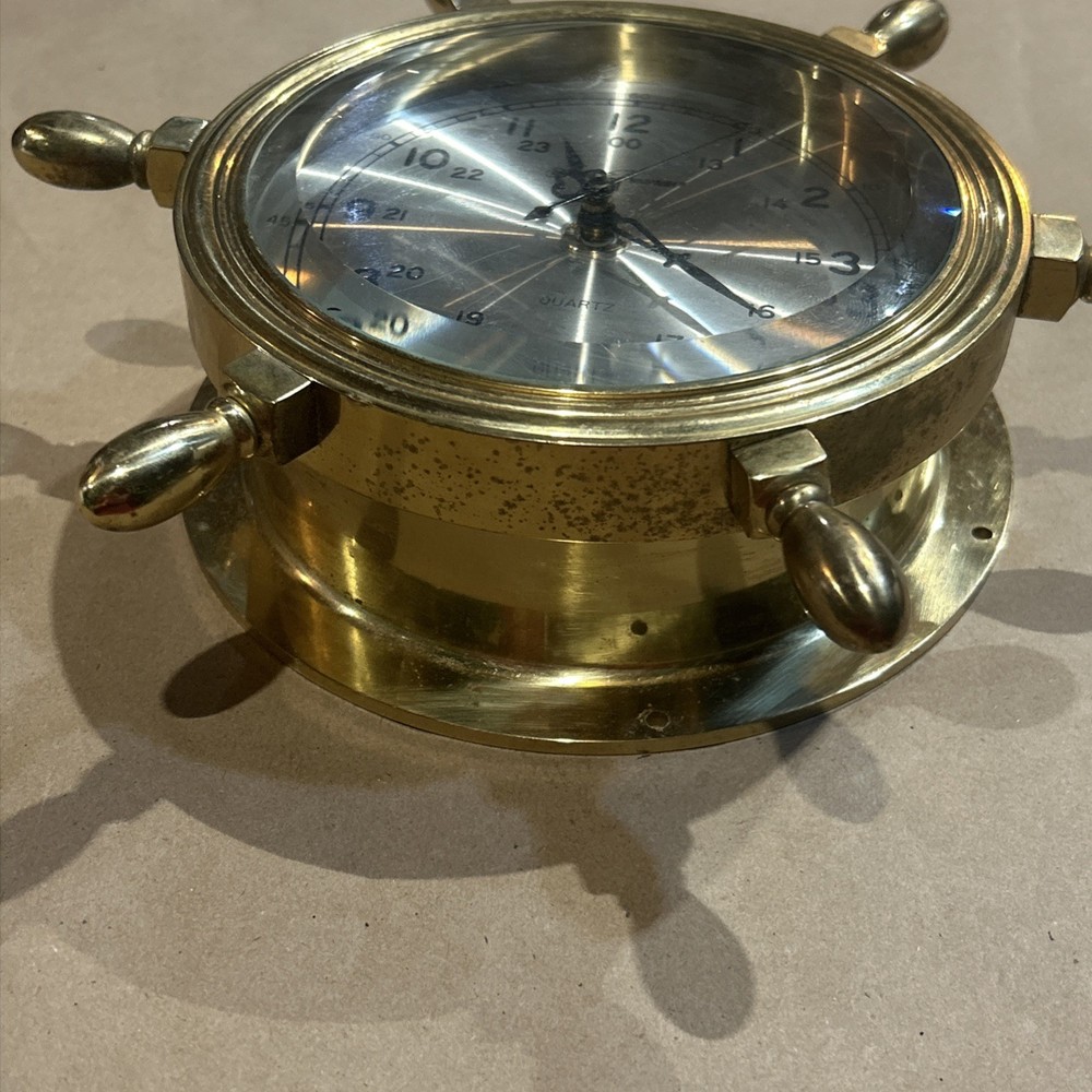 SETH THOMAS MARITIME, SOLID BRASS, SHIP'S TABLE TOP CLOCK Damaged Stand Working