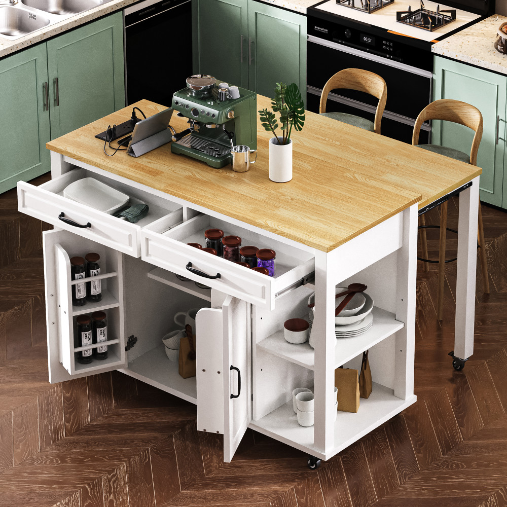 Kitchen Island W Extendable Dining Table Internal Storage Rack Storage
