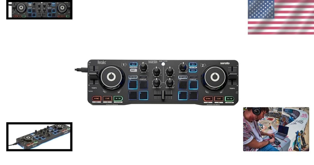 Lightweight DJ Controller with Pressure-Sensitive Jog Wheels & LED Lighting