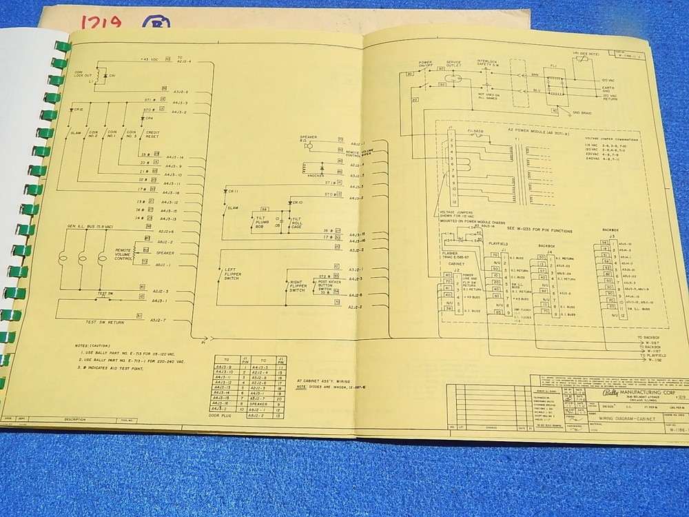1981 Bally FIREBALL II user manual & schematics package
