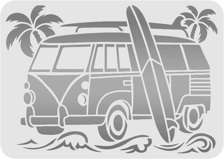 7"x10" Clear Plastic Stencil -  Surf Van (MC254)*****