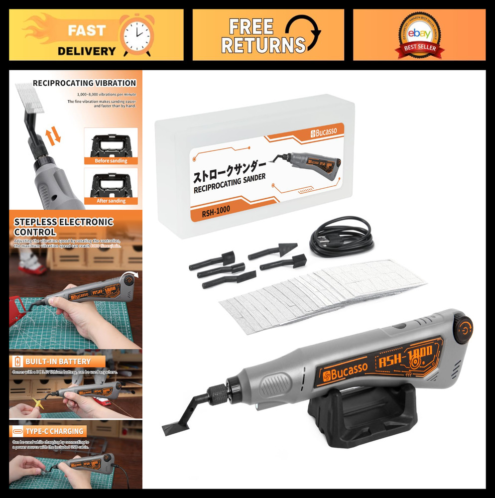 Variable Speed Reciprocating Sander with USB Charging & LED Light, 6 Sanding Hea