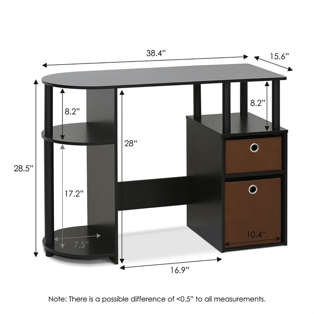 Espresso Computer Desk Simplistic Style W Bin Drawers & Easy Assembly
