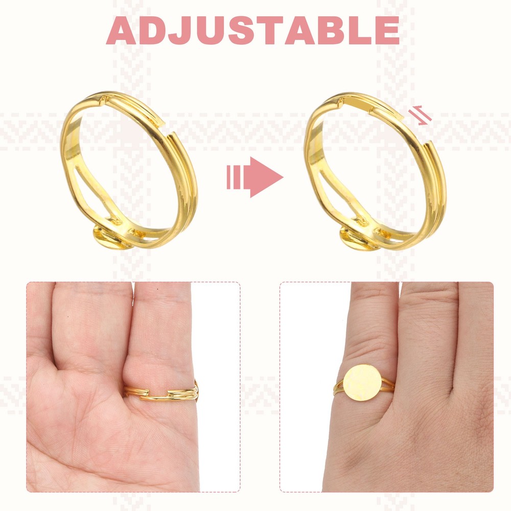 40 Pack 8mm Adjustable Blank Rings, Silver, Gold, White, Light Gold