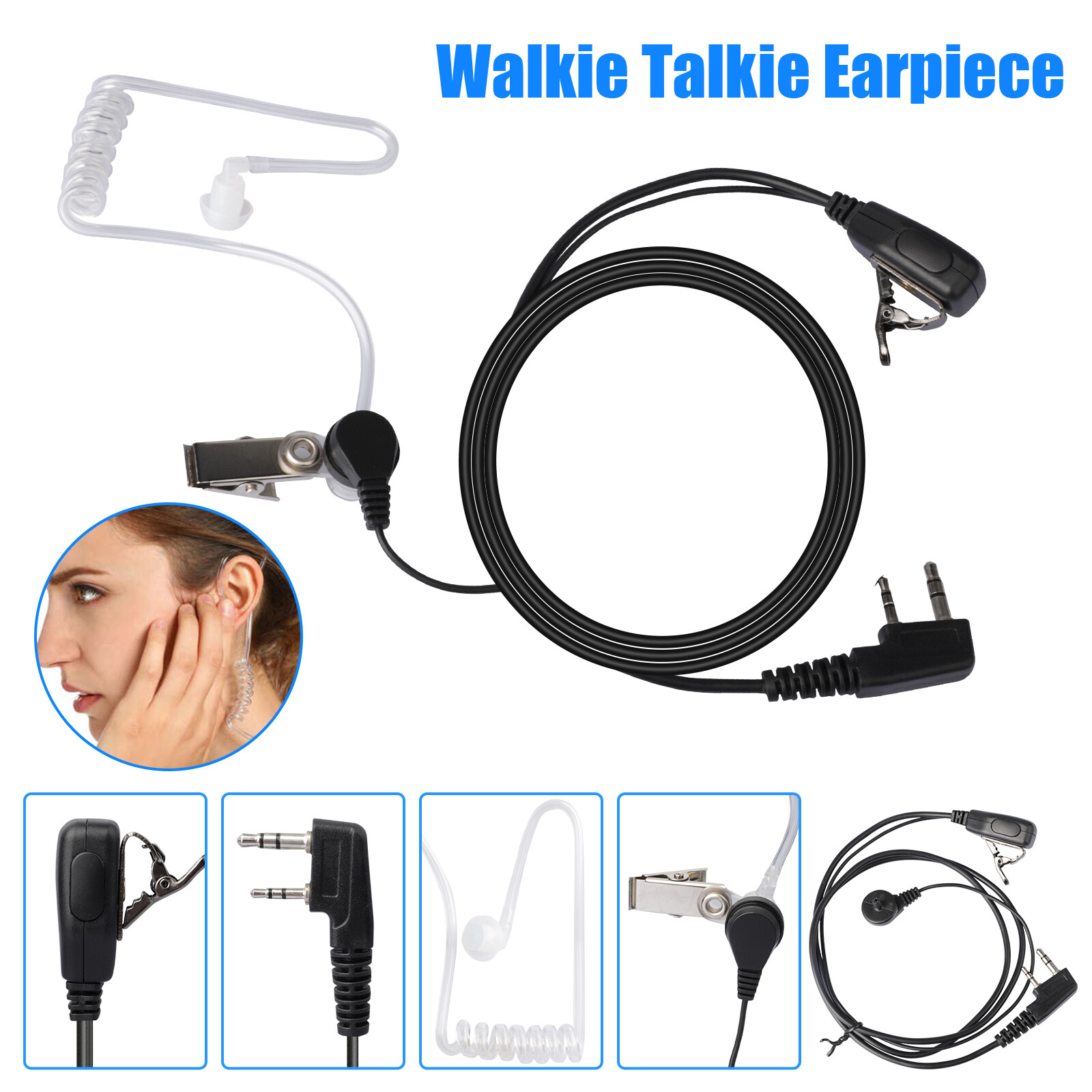 2 Pin Walkie Talkie Earpiece Headset Mic PTT for BAOFENG/BAOJIE/WEIERWEI Radio