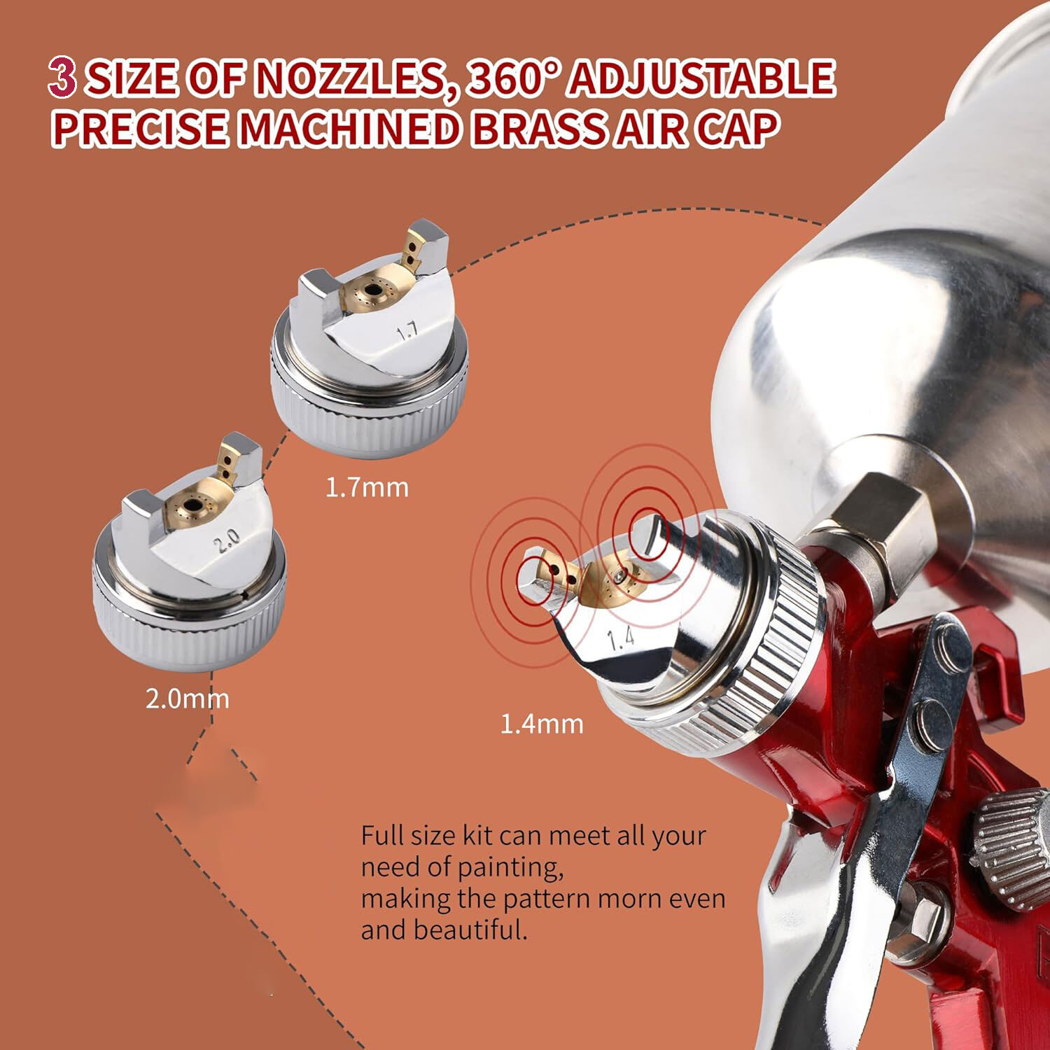 HVLP Air Paint Spray Gun Kits Gravity Feed Car Auto Primer 1.4/1.7/2.0MM Nozzles