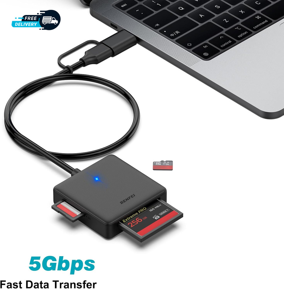 Memory Card Reader 4In1 USB 3.0 and USB-C to SD Micro SD MS CF Card Reader