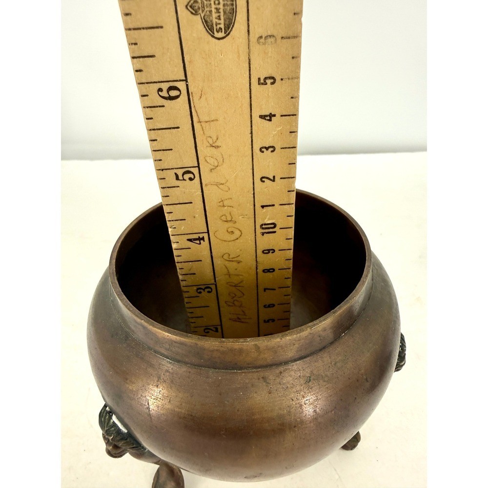 Antique Bronze Lidded Pot with Lion Head Feet Tripod Footed Bowl Ornate Finial