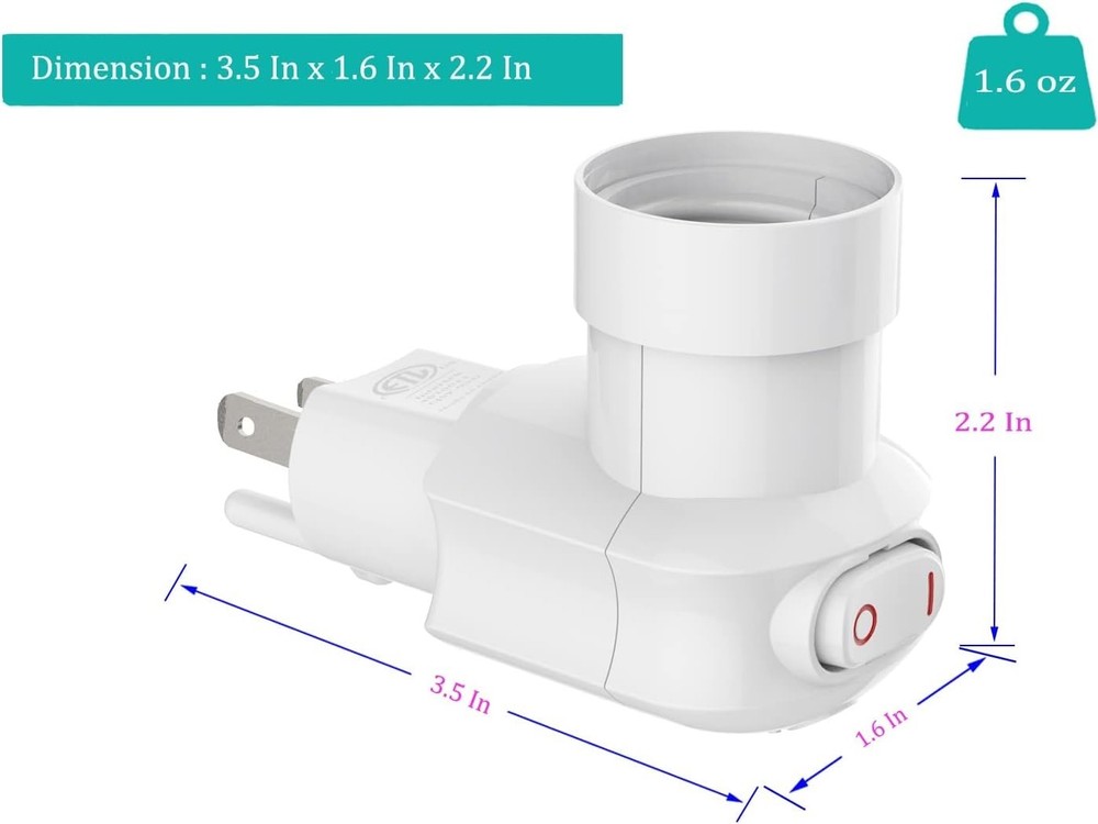 Versatile Light Socket Adapter - 360° Adjustable Plug & Safety Certified, White