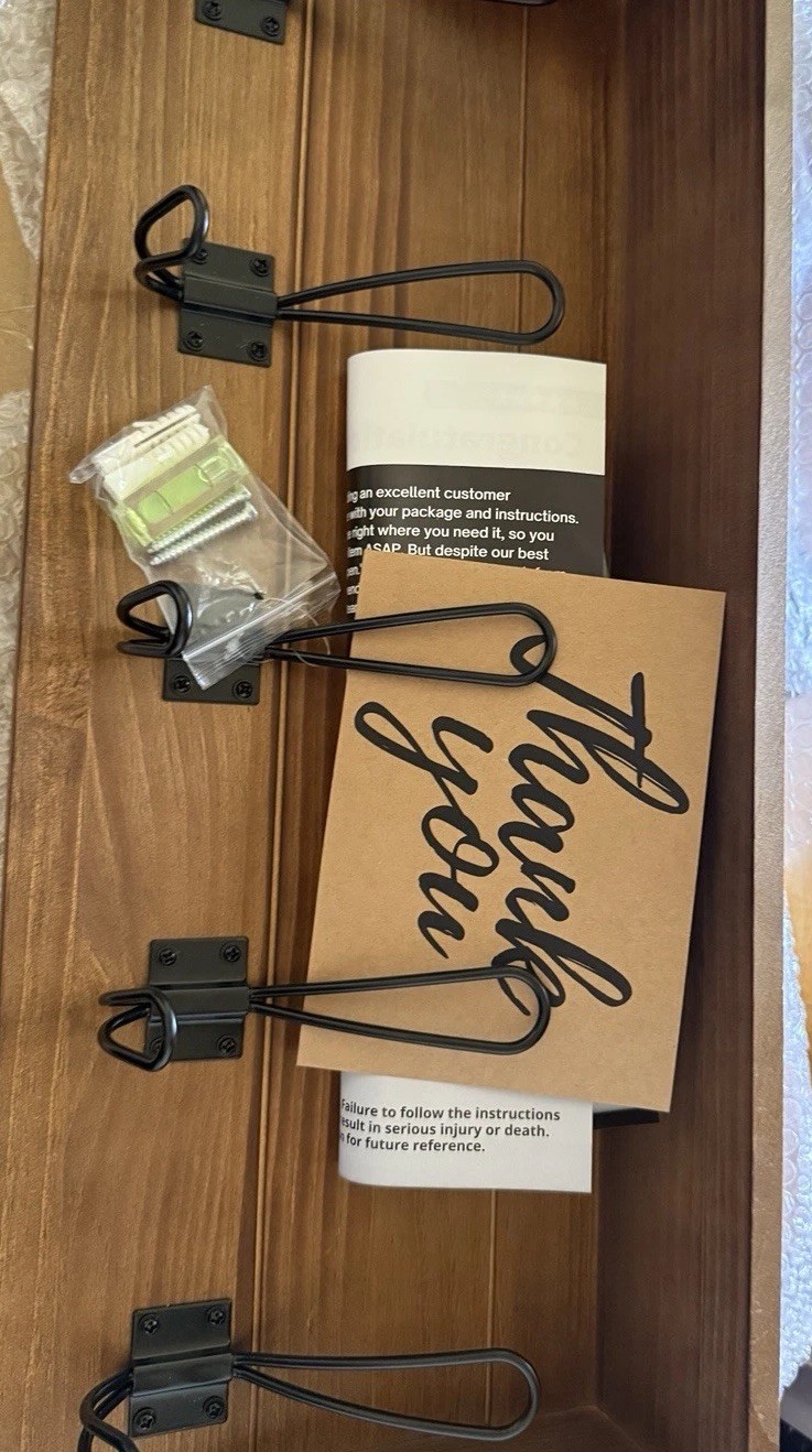 Rustic Brown Solid Wood Wall Mounted Coat Rack with Shelf, 5 H