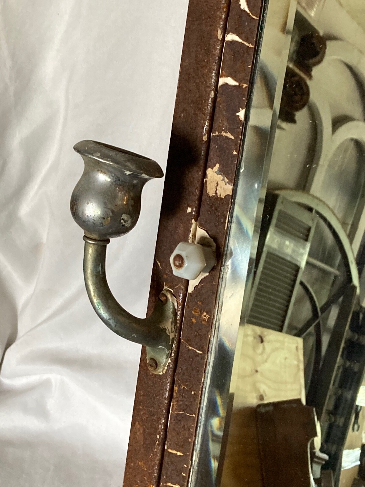 Vtg Mid Century Metal Recessed Medicine Cabinet Chrome Sconces Old Hotel 44-26E