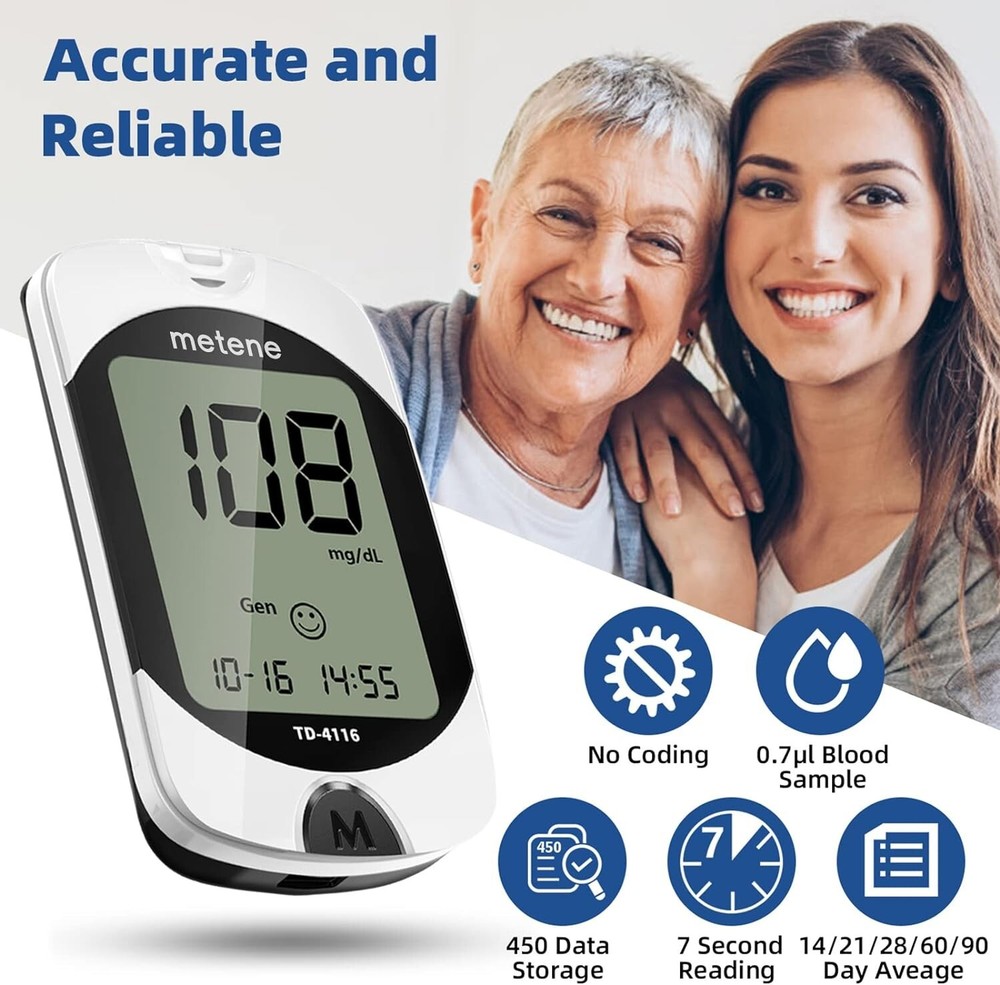 Advanced TD-4116 Blood Glucose Kit - No Coding, Large Display, Control Solution
