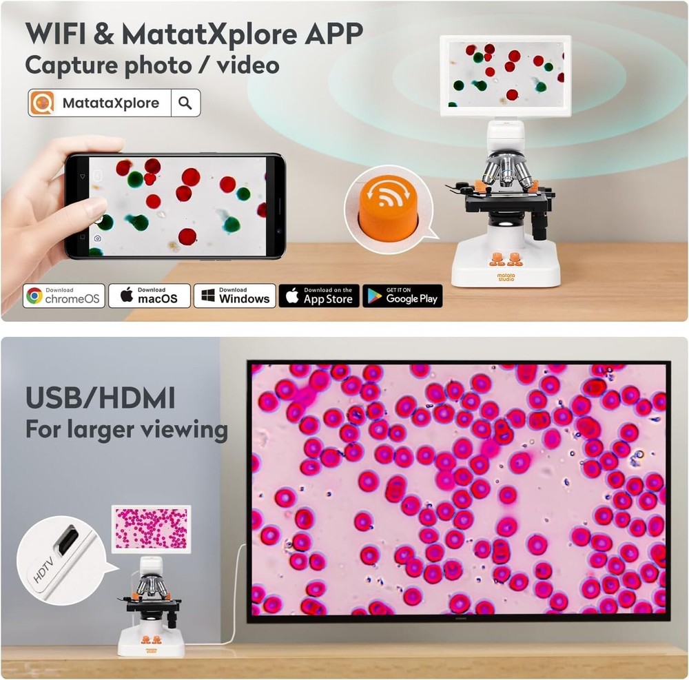MetataStudio MT3-5 Wireless Digital Microscope, 1600X USB 7" touch screen